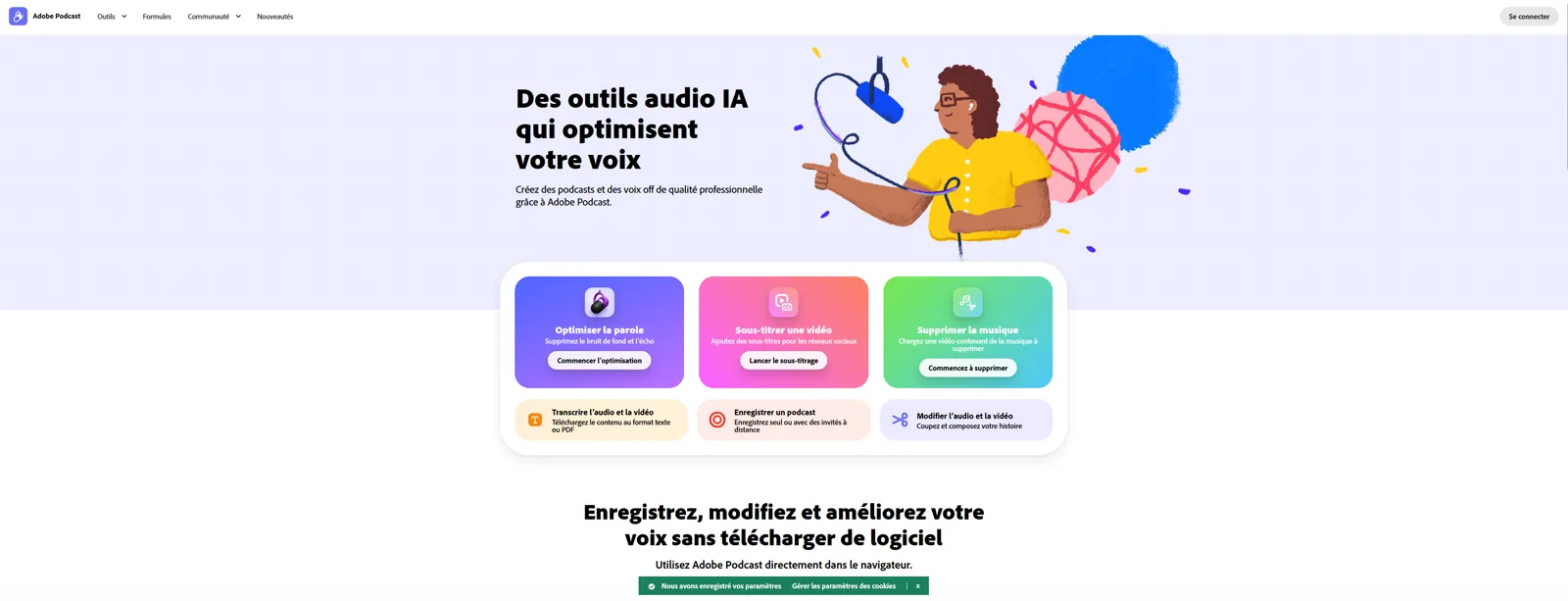 Aperçu de l'interface de Adobe Podcast (Enhance).