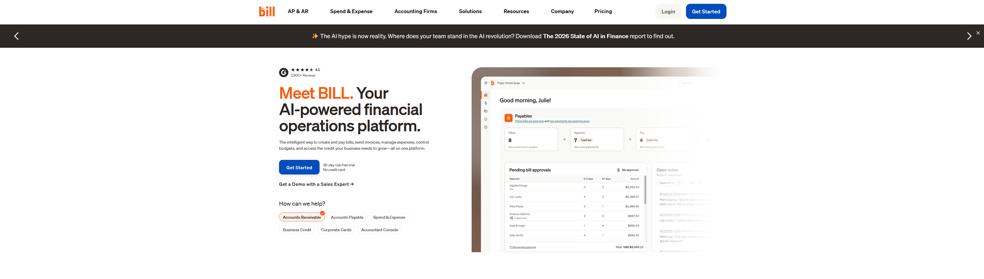 Aperçu de l'interface de Bill.com.
