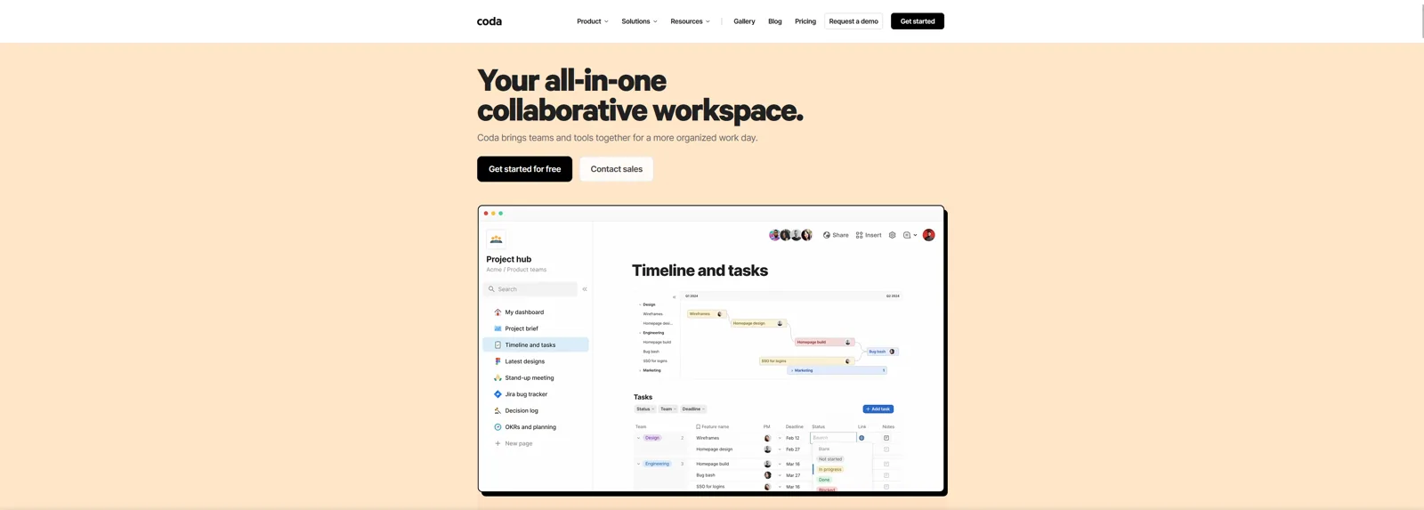 Aperçu de l'interface de Coda.