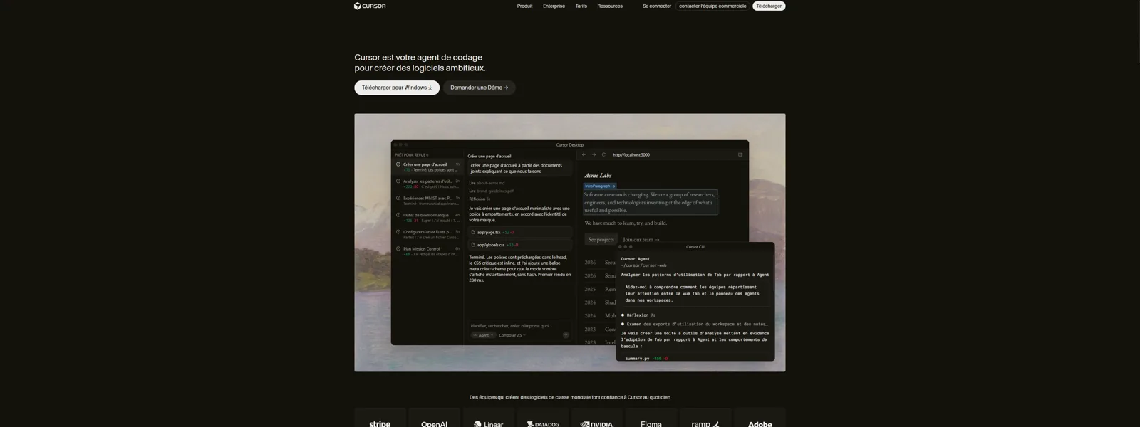 Aperçu de l'interface de Cursor.