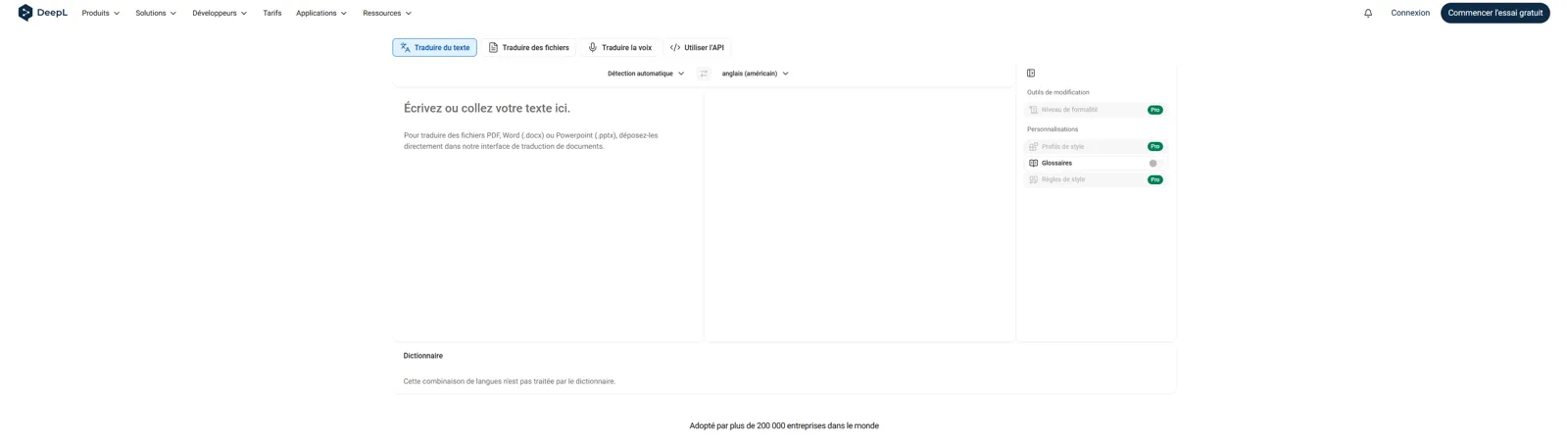 Aperçu de l'interface de DeepL.