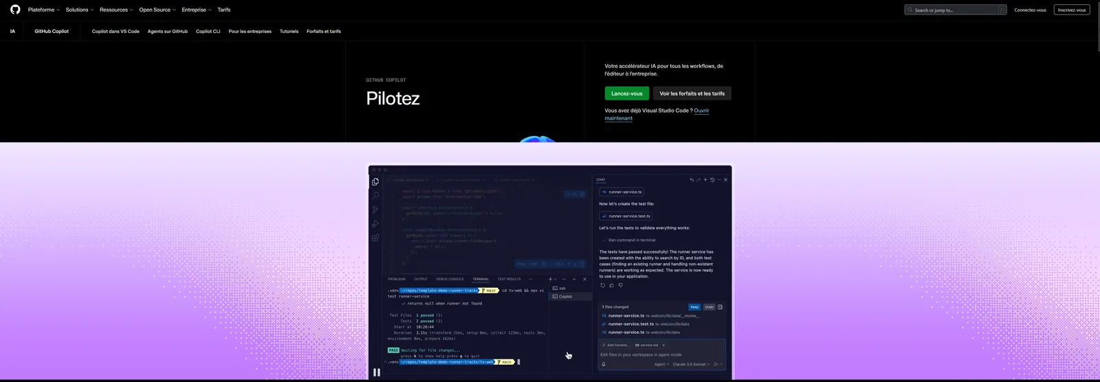 Aperçu de l'interface de GitHub Copilot.
