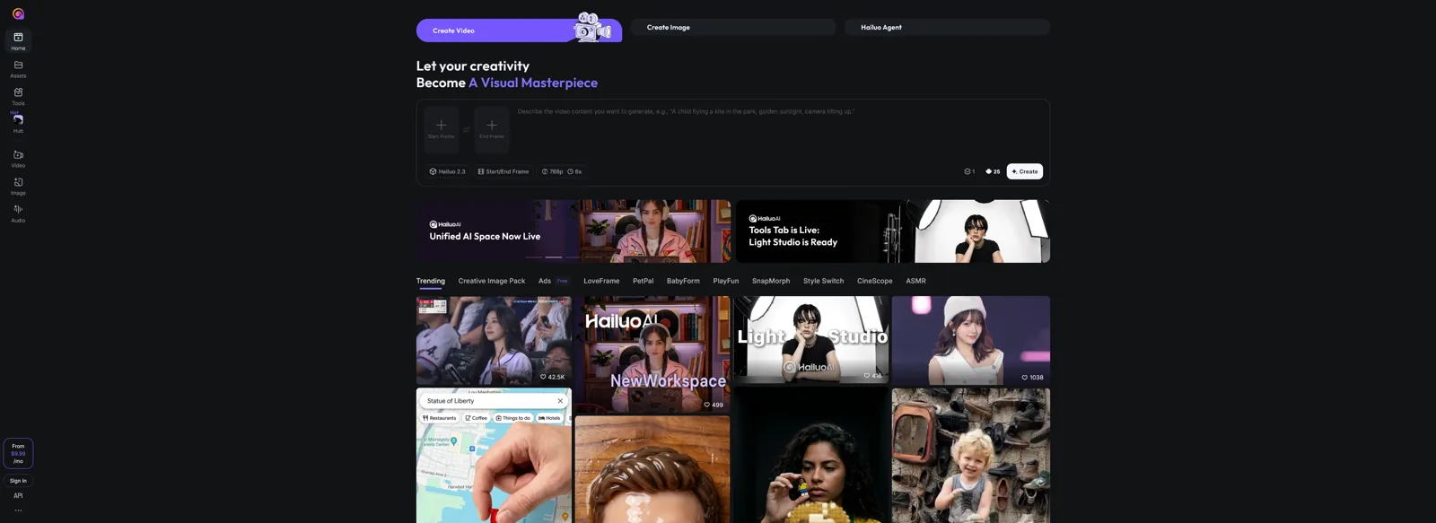 Aperçu de l'interface de Hailuo AI (MiniMax).