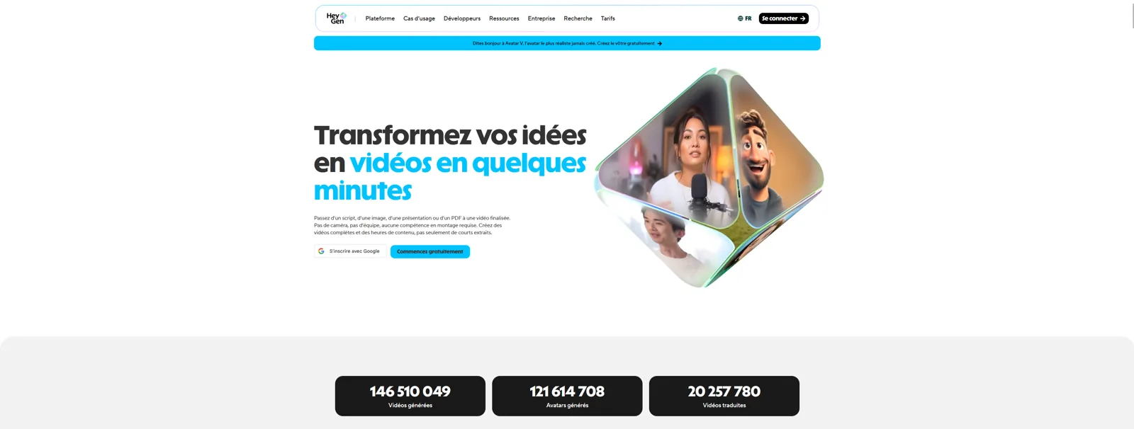 Aperçu de l'interface de HeyGen.