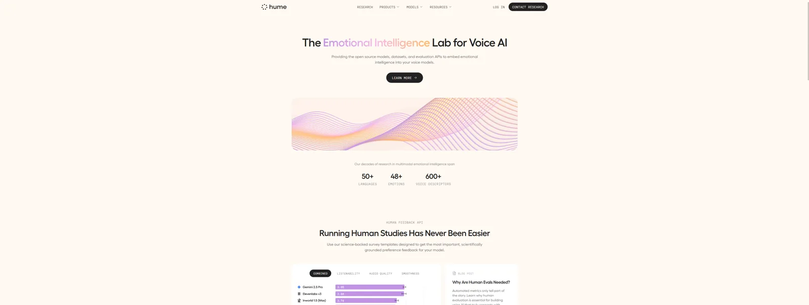 Aperçu de l'interface de Hume AI.