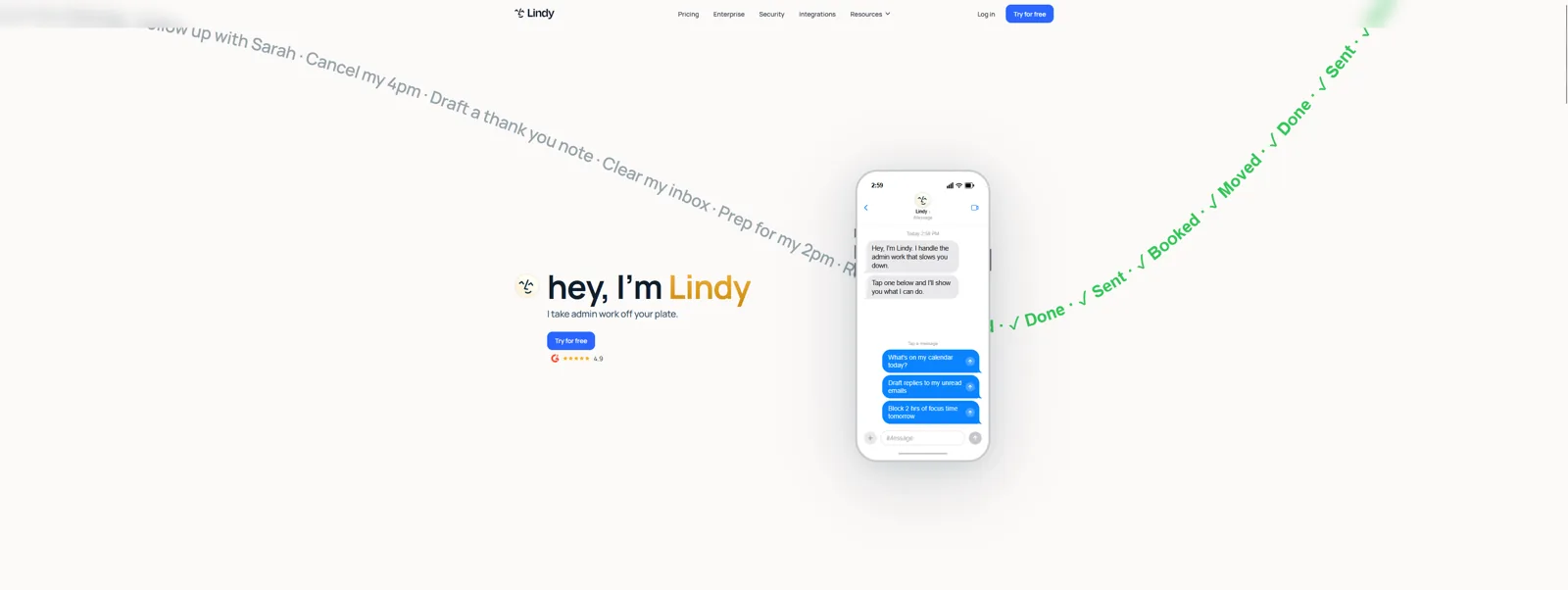 Aperçu de l'interface de Lindy.