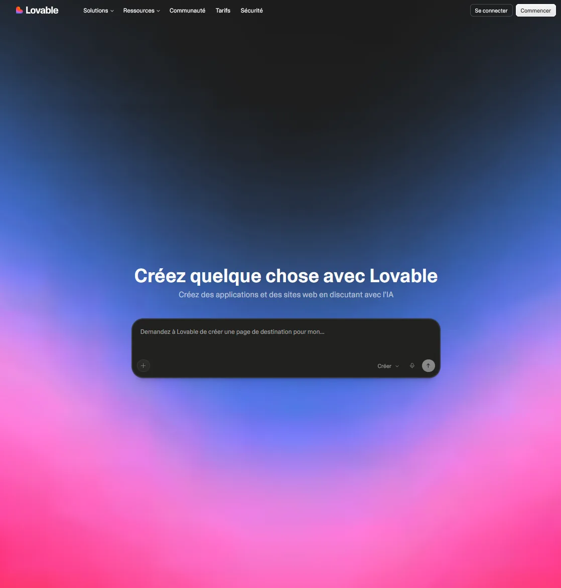 Aperçu de l'interface de Lovable.