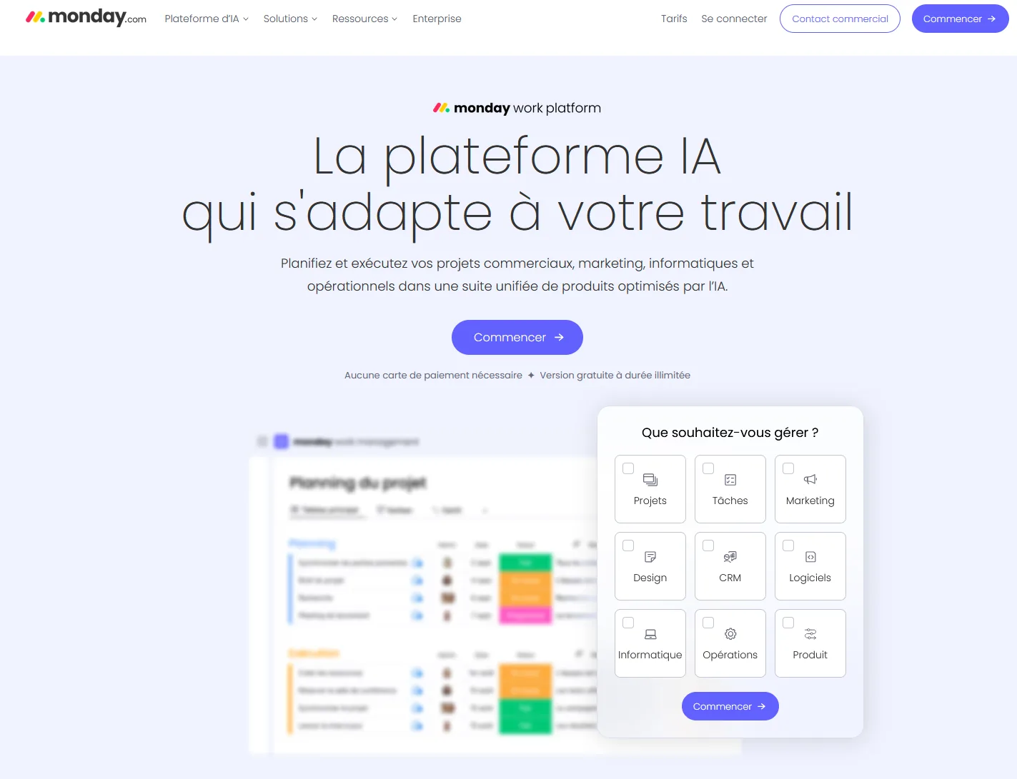 Aperçu de l'interface de monday.com.