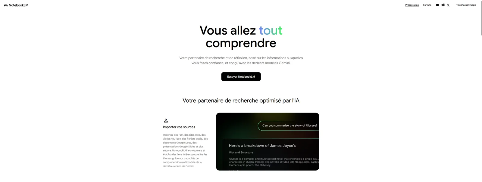 Aperçu de l'interface de NotebookLM.