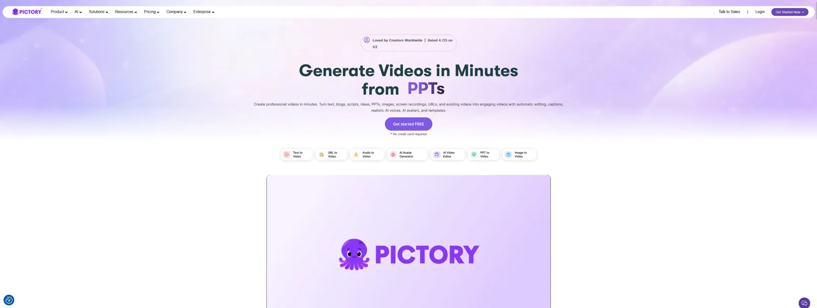Aperçu de l'interface de Pictory.