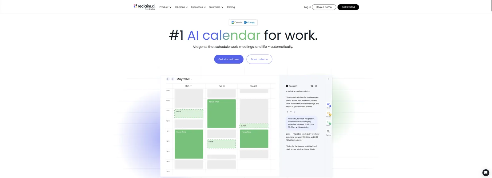 Aperçu de l'interface de Reclaim.ai.