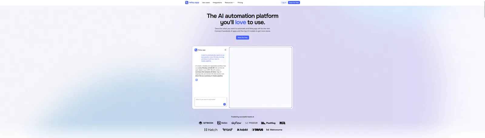 Aperçu de l'interface de Relay.app.