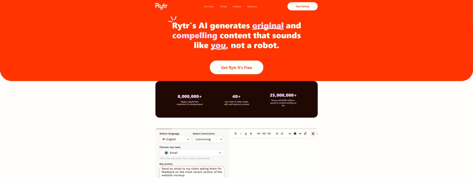 Aperçu de l'interface de Rytr.