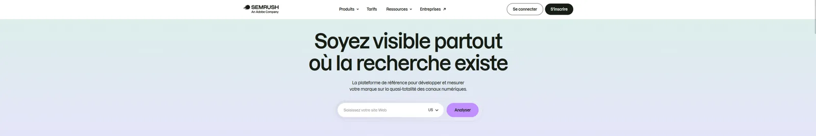 Aperçu de l'interface de Semrush.