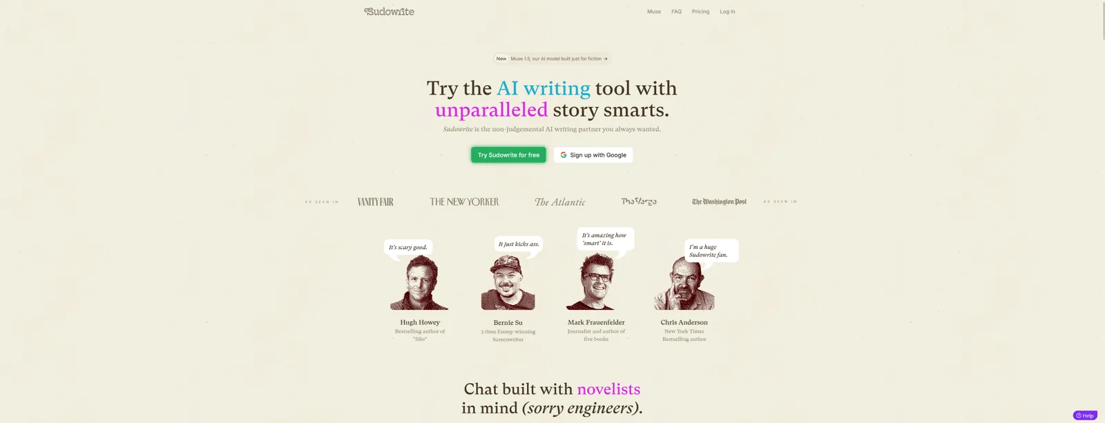 Aperçu de l'interface de Sudowrite.