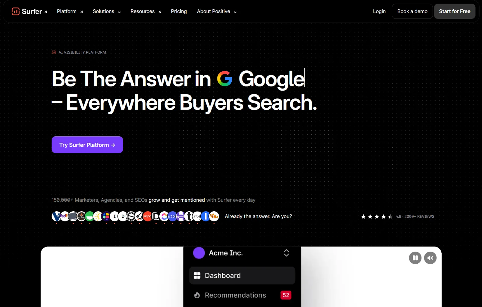 Aperçu de l'interface de Surfer SEO.