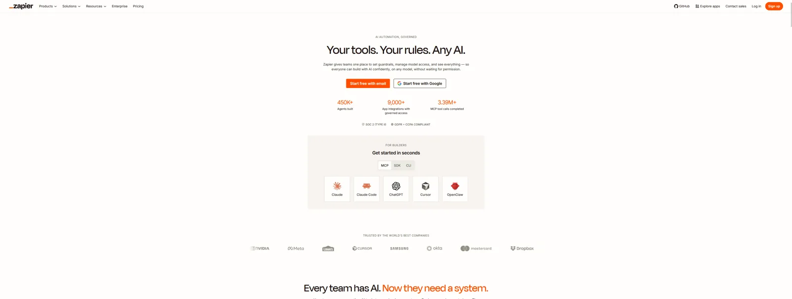 Aperçu de l'interface de Zapier.